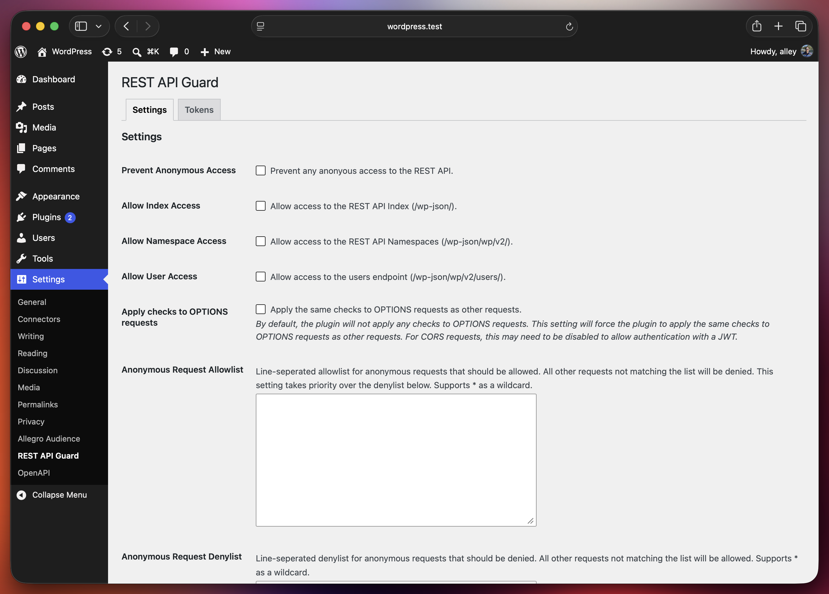 Screenshot of plugin's setting screen.